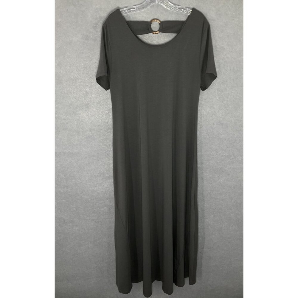 Soft Surrounding Dress‎ Womens Sz L Olive Green Cotton Blend Short Sleeve Maxi